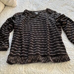 CJ Banks Black and White Striped Long Sleeve Top